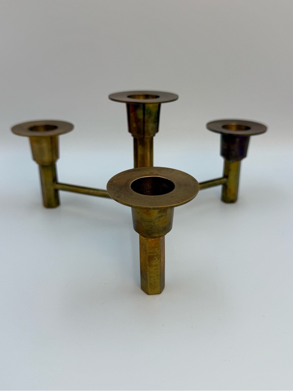 Vintage Mid Century Modern Brass 4 Arm Candle Holder